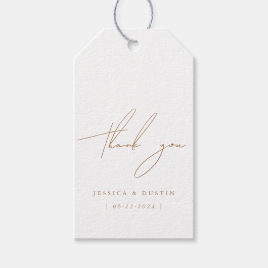 ミニマルエレガントリストありがとうスクリプト金ゴールド結婚の ギフトタグ (正面)