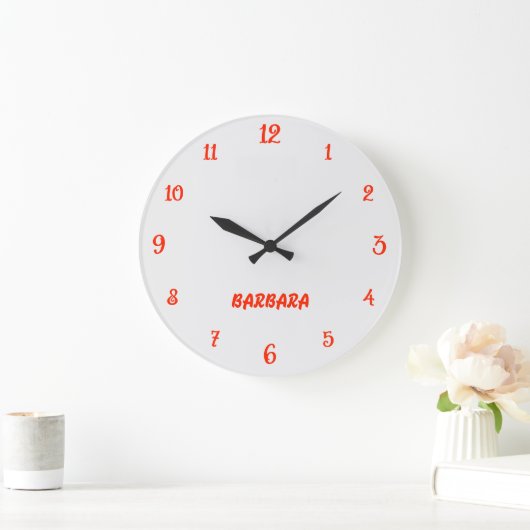 ミニマルエレガントリストと白と緋色の名前 ラージ壁時計 (ホーム)