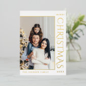 ミニマルエレガントリストのクリスマス写真金ゴールド 箔シーズンカード (立ち正面)