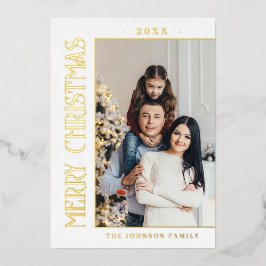 ミニマルエレガントリストのクリスマス写真金ゴールド 箔シーズンカード