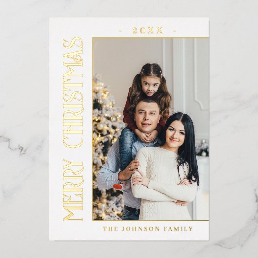 ミニマルエレガントリストのクリスマス写真金ゴールド 箔シーズンカード (正面)