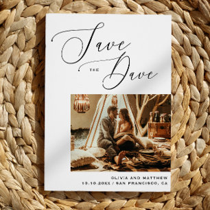 ミニマルエレガントリストのスクリプトフォト日付を保存 案内ポストカード