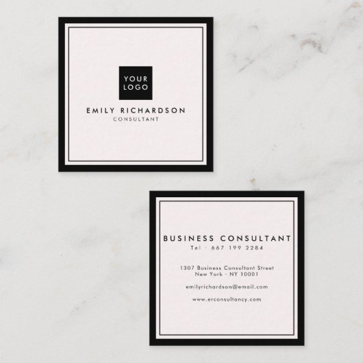 ミニマルエレガントリストの淡いピンクの黒あなたのロゴを追加 スクエア名刺 (正面/裏面)
