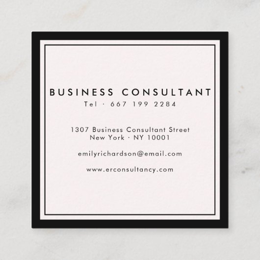 ミニマルエレガントリストの淡いピンクの黒あなたのロゴを追加 スクエア名刺 (裏面)