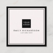 ミニマルエレガントリストの淡いピンクの黒あなたのロゴを追加 スクエア名刺 (正面)