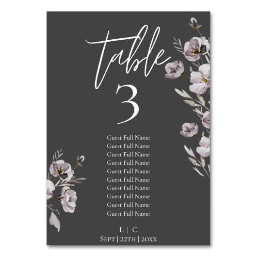 ミニマルエレガントリストの灰色の水色10ゲスト名 テーブルナンバー (正面)