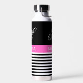 ミニマルエレガントリストの白黒ピンクリボン ウォーターボトル (左面)