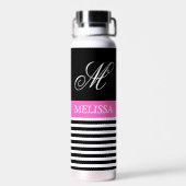 ミニマルエレガントリストの白黒ピンクリボン ウォーターボトル (背面)