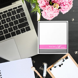 ミニマルエレガントリストの白黒ピンクリボン ノートパッド