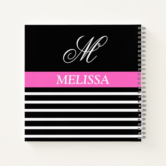 ミニマルエレガントリストの白黒ピンクリボン ノートブック (裏面)