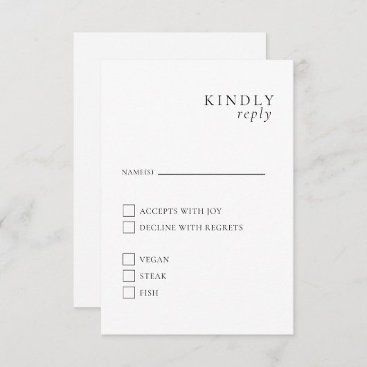 ミニマルエレガントリストの白黒RSVPカード エンクロージャーカード (正面/裏面)