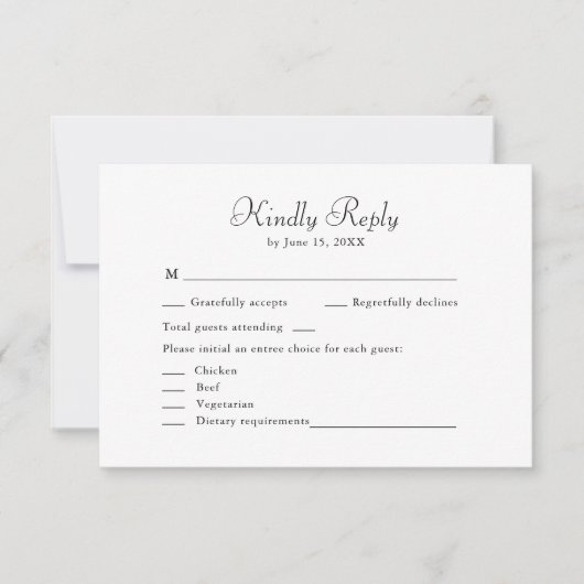 ミニマルエレガントリストの白黒RSVPカード サンキューカード (正面)