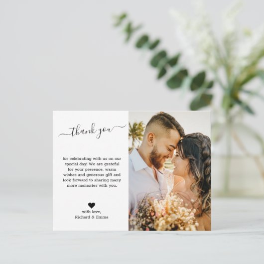 ミニマルエレガントリストの結婚写真ありがとう ポストカード (スタンド正面)