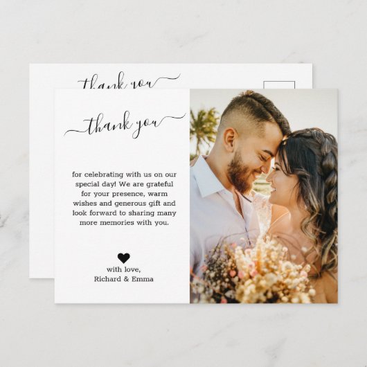 ミニマルエレガントリストの結婚写真ありがとう ポストカード (正面/裏面)