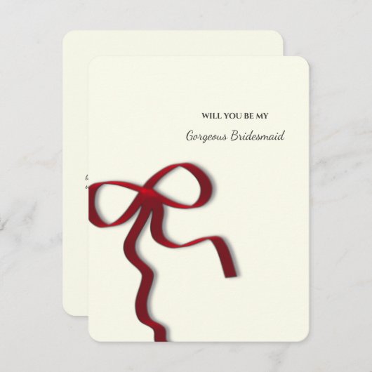 ミニマルエレガントリストの赤い弓の花嫁の提案 招待状 (正面/裏面)