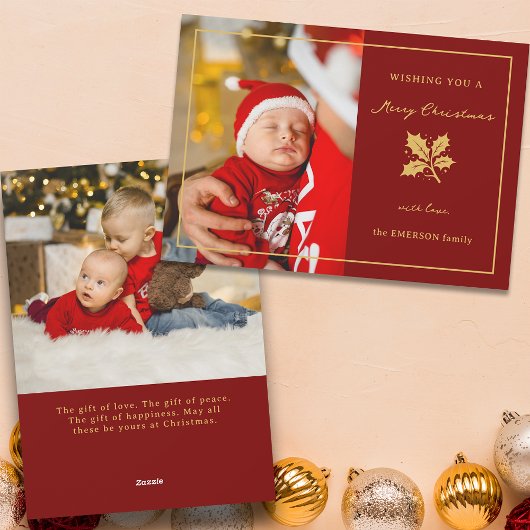 ミニマルエレガントリストの赤/金ゴールド写真 シーズンカード