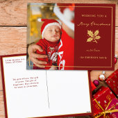 ミニマルエレガントリストの赤/金ゴールド写真 シーズンポストカード