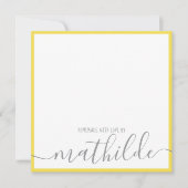 ミニマルエレガントリストの黄色いストリップのグレーのスクリプト名 ノートカード (正面)