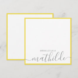 ミニマルエレガントリストの黄色いストリップのグレーのスクリプト名 ノートカード