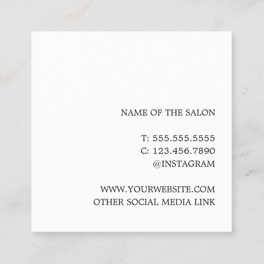 ミニマルエレガントリストイエローグレー美容師 スクエア名刺 (裏面)