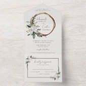 ミニマルエレガントリストウィンターリースホワイトグリーン オールインワン招待状 (内側)