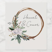 ミニマルエレガントリストウィンターリースホワイトグリーン ワインラベル (シングルラベル)