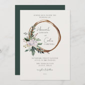 ミニマルエレガントリストウィンターリースホワイトグリーン 招待状 (正面/裏面)