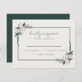 ミニマルエレガントリストウィンターリースホワイトグリーンRSVP 出欠カード (正面/裏面)