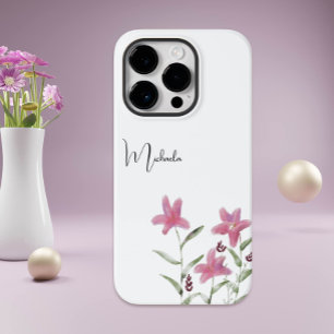 ミニマルエレガントリストウォーターカラーピンクのワイルドフラワー Case-Mate iPhone 14 PROケース
