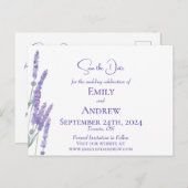 ミニマルエレガントリストウォーターカラーラベンダーの花 インビテーションポストカード (正面/裏面)