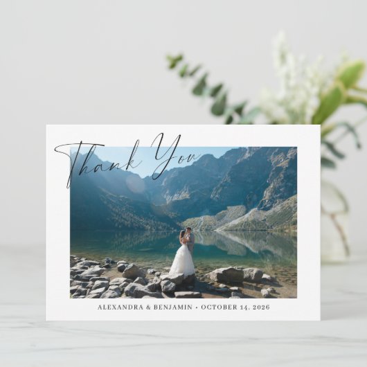 ミニマルエレガントリストカスタムウェディングフォト サンキューカード (スタンド正面)