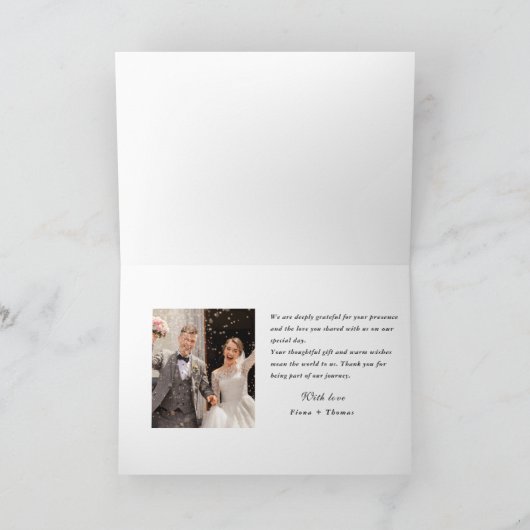 ミニマルエレガントリストカスタムウェディングフォト サンキューカード (内部)