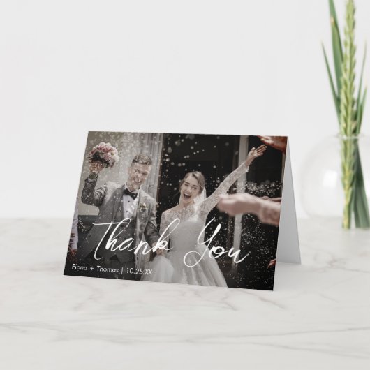 ミニマルエレガントリストカスタムウェディングフォト サンキューカード (正面)