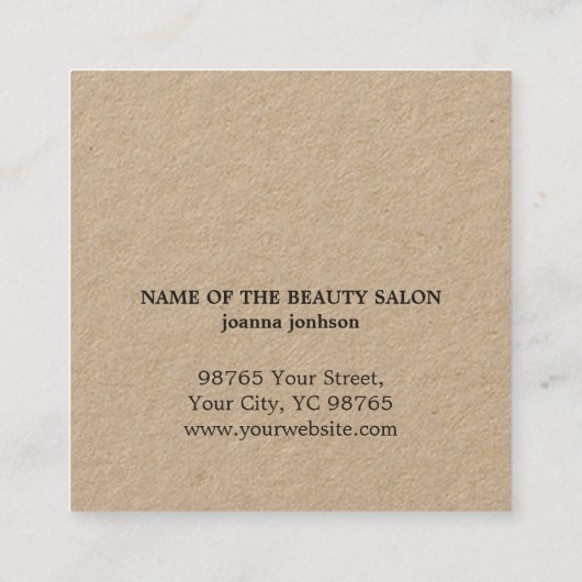 ミニマルエレガントリストクラフトブラック美容師 スクエア名刺 (裏面)