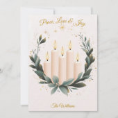 ミニマルエレガントリストクリスマスキャンドルリースカード 招待状 (正面)