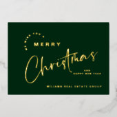 ミニマルエレガントリストクリスマスグリーティング会社金ゴールド 箔シーズンカード (正面)