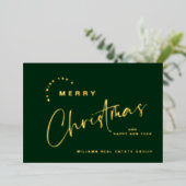 ミニマルエレガントリストクリスマスグリーティング会社金ゴールド 箔シーズンカード (立ち正面)