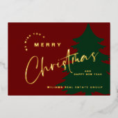 ミニマルエレガントリストクリスマスグリーティング会社金ゴールド 箔シーズンカード (正面)