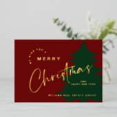 ミニマルエレガントリストクリスマスグリーティング会社金ゴールド 箔シーズンカード (立ち正面)