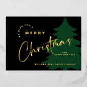 ミニマルエレガントリストクリスマスグリーティング会社金ゴールド 箔シーズンカード (正面)