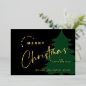 ミニマルエレガントリストクリスマスグリーティング会社金ゴールド 箔シーズンカード (立ち正面)