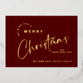 ミニマルエレガントリストクリスマスグリーティング会社金ゴールド 箔シーズンカード (正面)