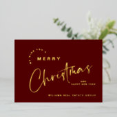 ミニマルエレガントリストクリスマスグリーティング会社金ゴールド 箔シーズンカード (立ち正面)