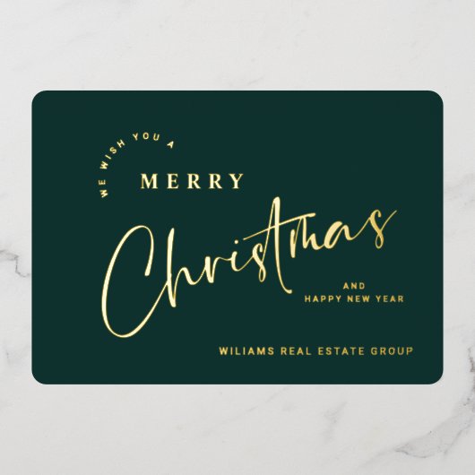 ミニマルエレガントリストクリスマスグリーティング会社金ゴールド 箔シーズンカード (正面)