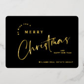 ミニマルエレガントリストクリスマスグリーティング会社金ゴールド 箔シーズンカード (正面)