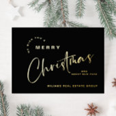 ミニマルエレガントリストクリスマスグリーティング会社金ゴールド 箔シーズンカード