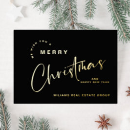 ミニマルエレガントリストクリスマスグリーティング会社金ゴールド 箔シーズンカード
