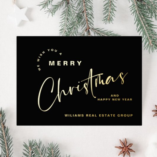 ミニマルエレガントリストクリスマスグリーティング会社金ゴールド 箔シーズンカード