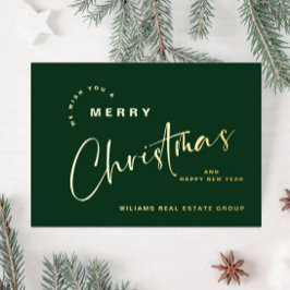 ミニマルエレガントリストクリスマスグリーティング会社金ゴールド 箔シーズンカード