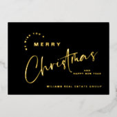 ミニマルエレガントリストクリスマスグリーティング会社金ゴールド 箔シーズンカード (正面)